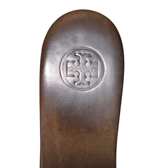 Tory Burch Patti Brown Patent Leather Logo Mules Gold Hardware Size 9.5 - Picture 7 of 15